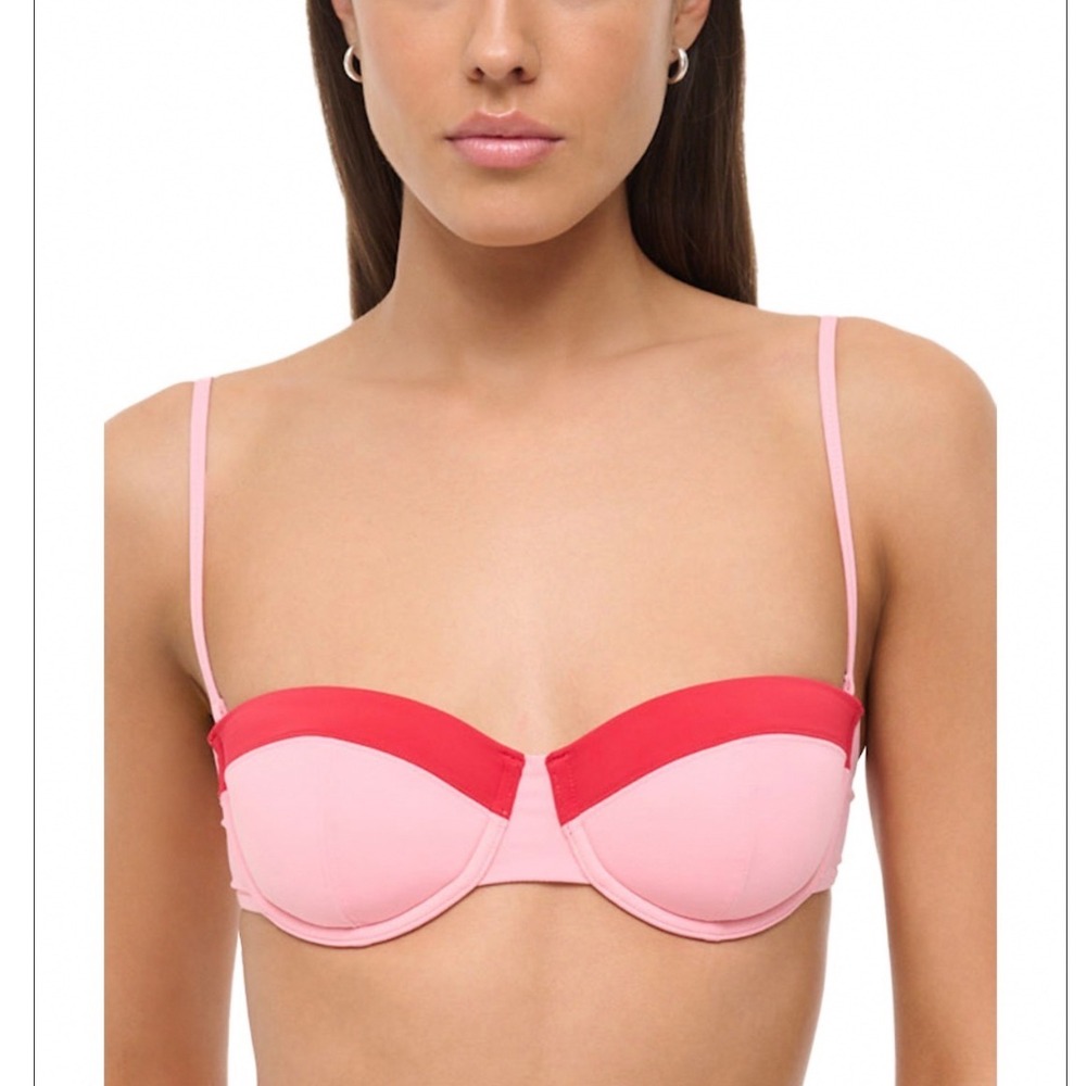 STAUD Jo Balconette Bikini Top Sweetheart Cherry Pink Red Size Medium NEW